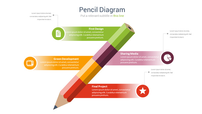 彩色铅笔四项并列PPT图表