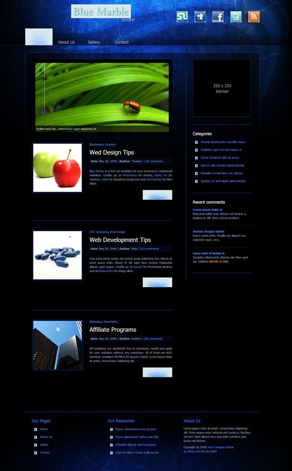 蓝色大理石CSS网页模板