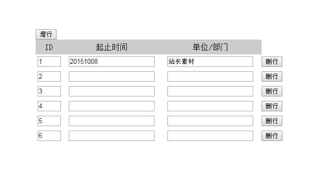 jQuery表格增加删除代码