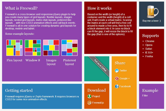 jQuery网格布局瀑布流插件Freewall