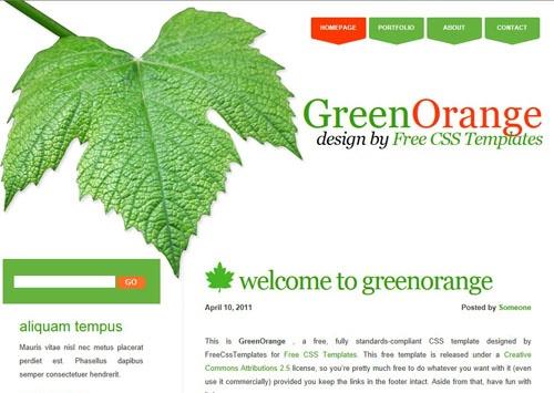 三叶型叶片绿橙css网页模板_html静态网页模板下载