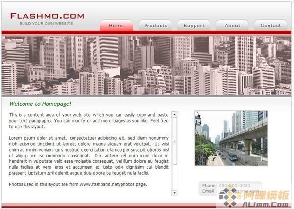 红色城市建设带框架页的flash模板素材
