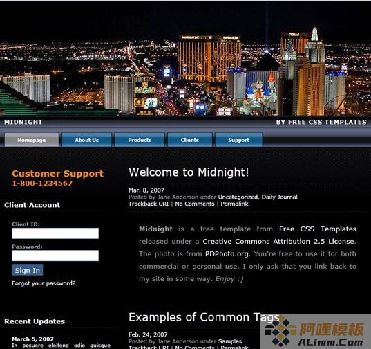 午夜css网页模板