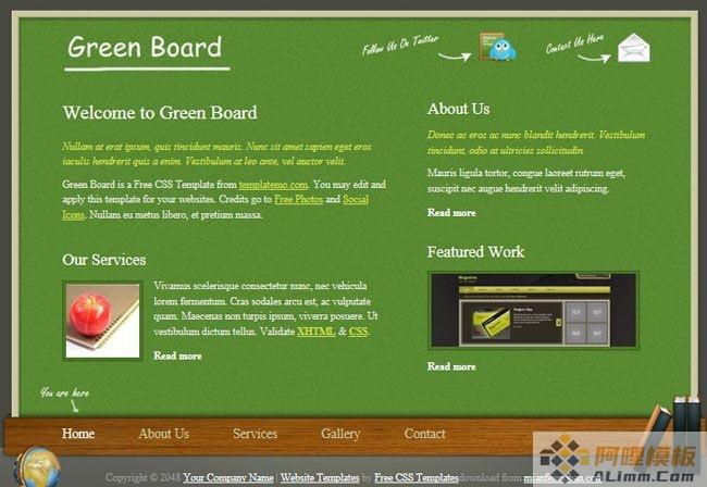 绿色板报风格背景素材css网页模板-Green Board Theme