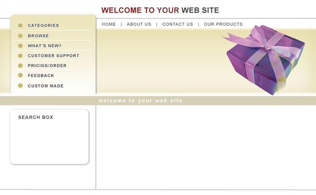 欧美简洁礼盒企业网站主体框架淡黄色psd网页模板