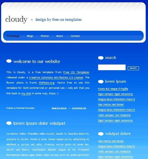 湛蓝色天空中的云blog免费html模板