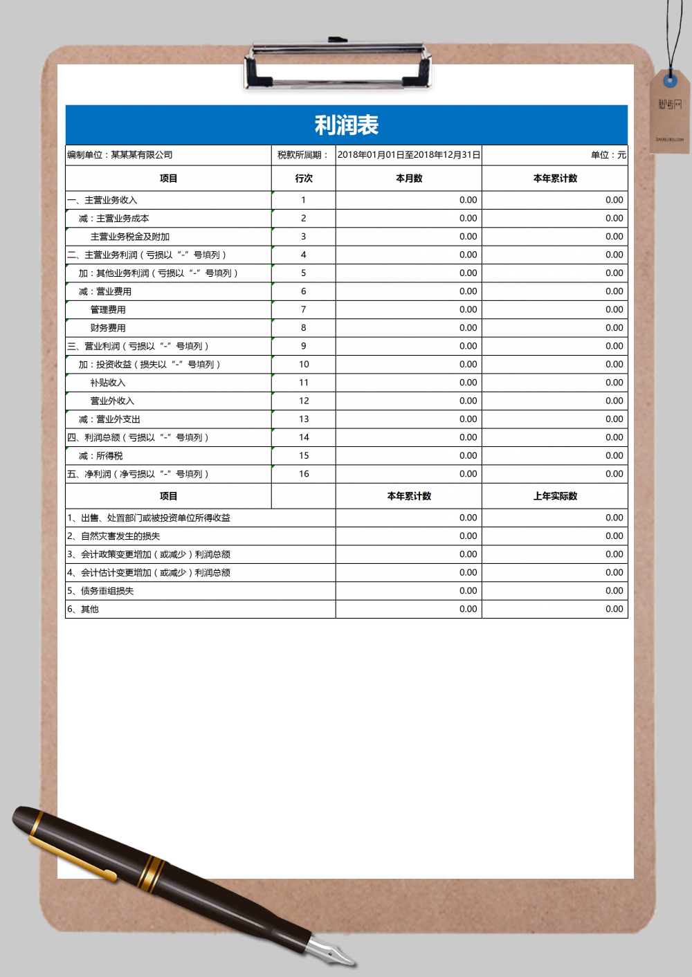 公司实用利润表Excel模板