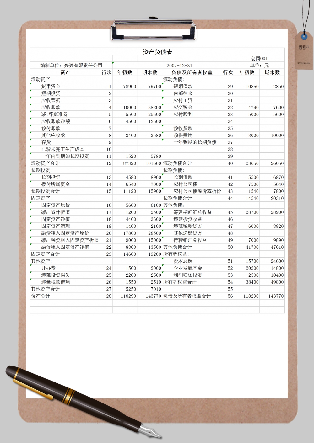 常规资产负债表Excel模板