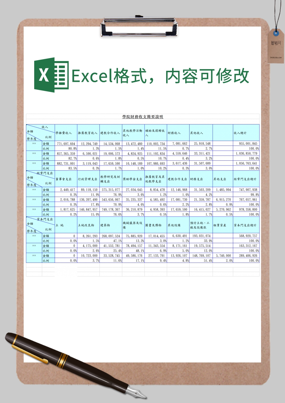 学院财务收支简要说明Excel模板