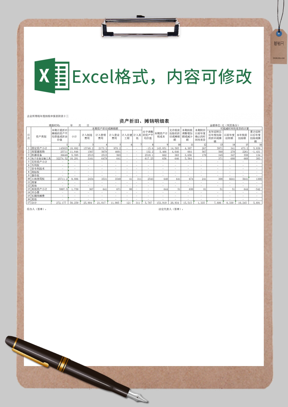 资产折旧摊销明细表xExcel模板