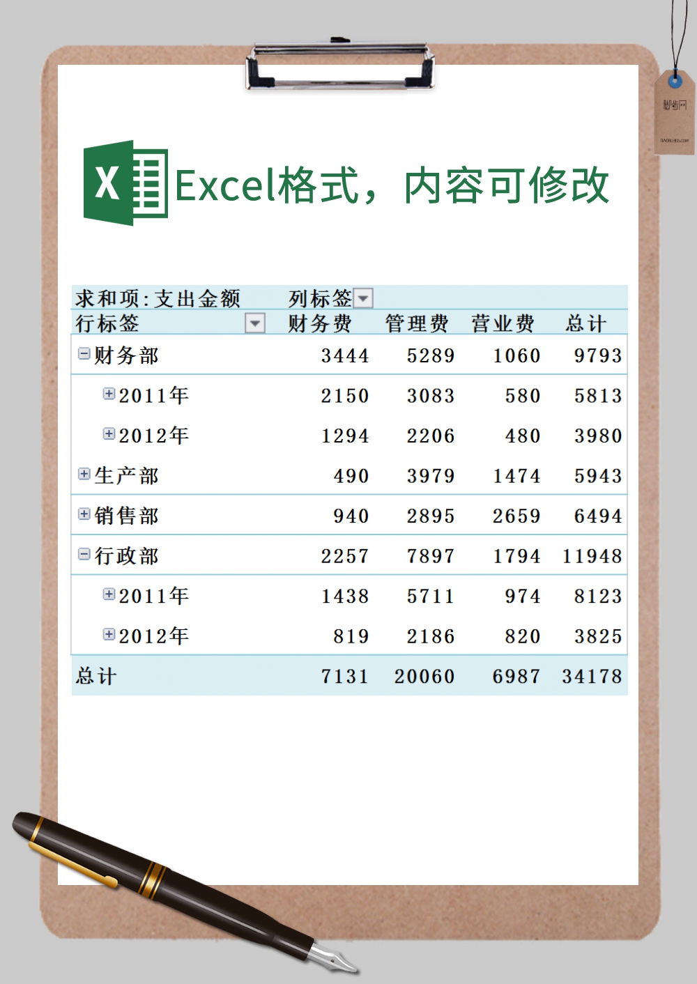 日常费用年结算表表格范本样式Excel模板