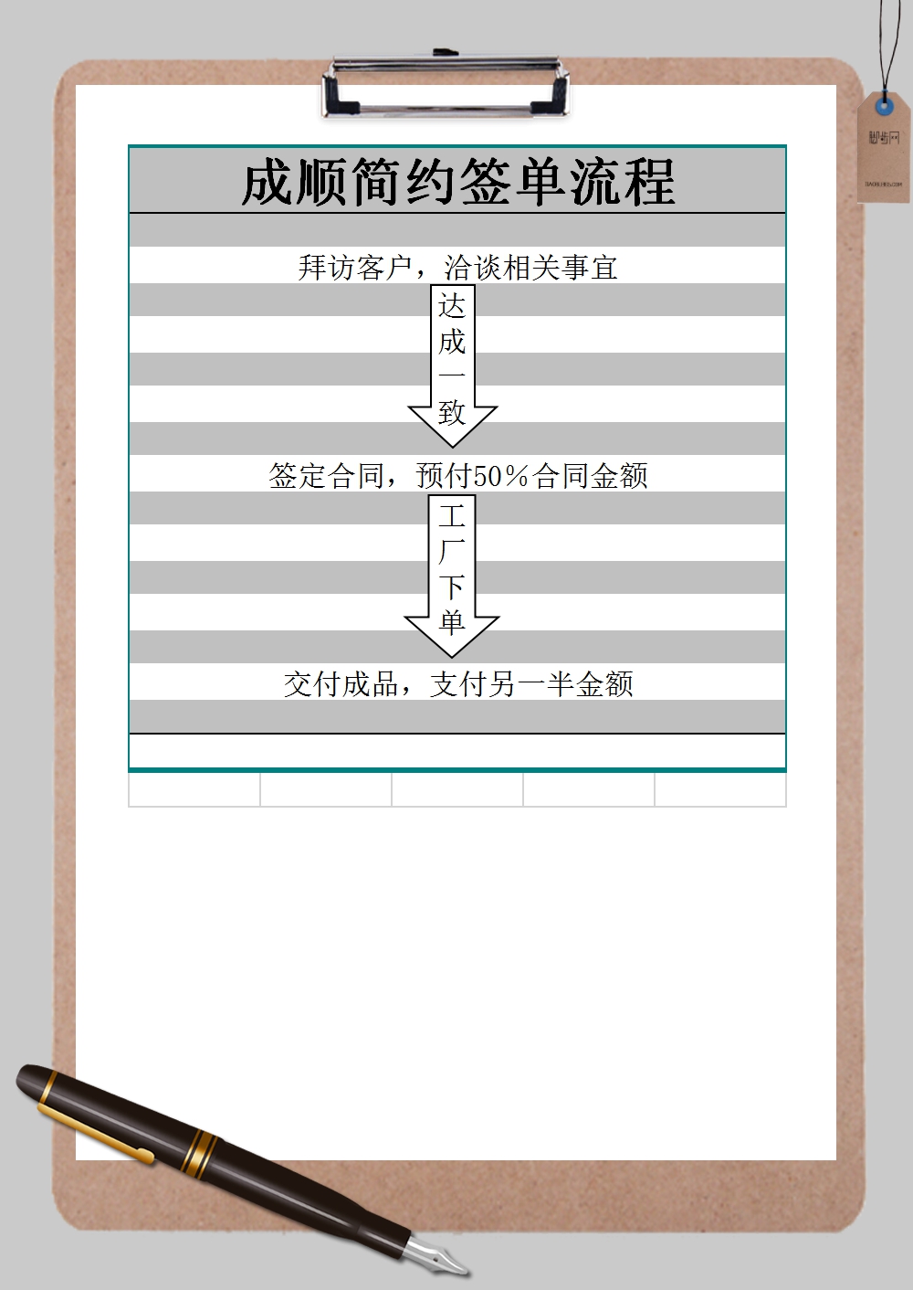 简约版签单流程表 Excel模板