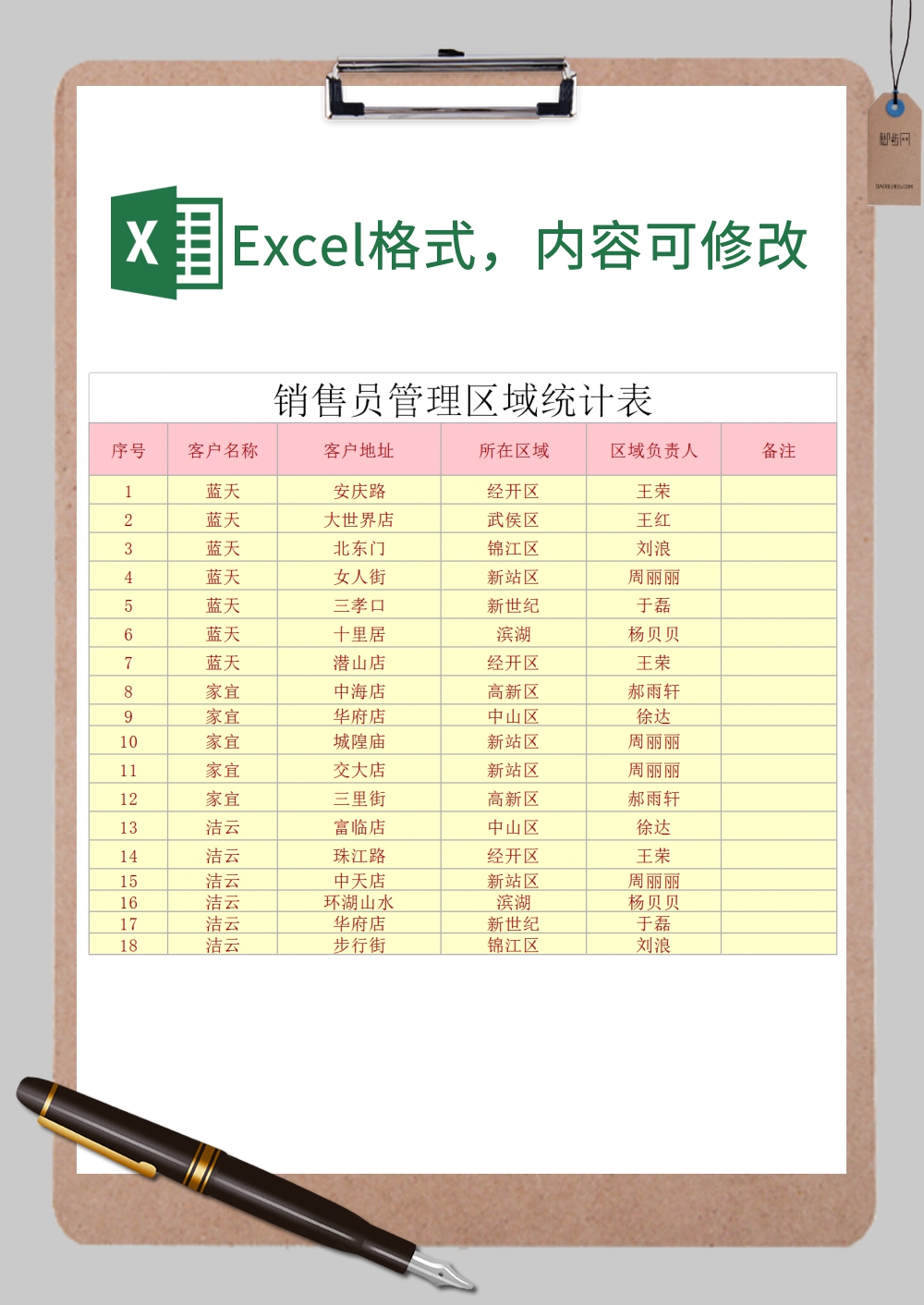 销售员管理区域统计表精美版Excel模板