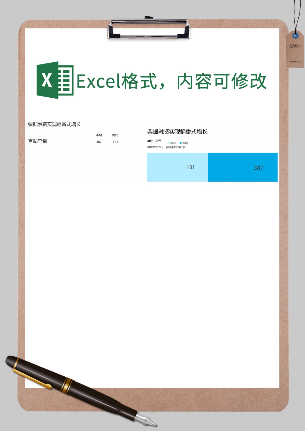 番式增长同比增长分析图Excel模板