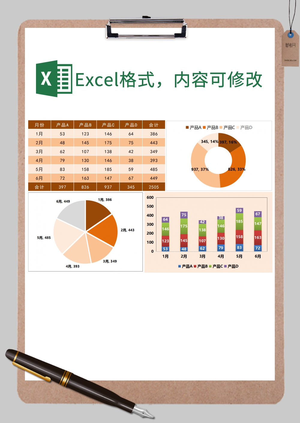 半年不同产品数据对比-四种产品图表Excel模板