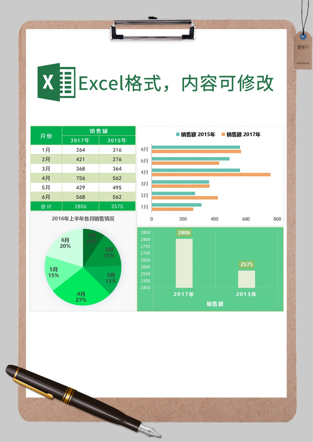 上半年各月销售情况Excel模板