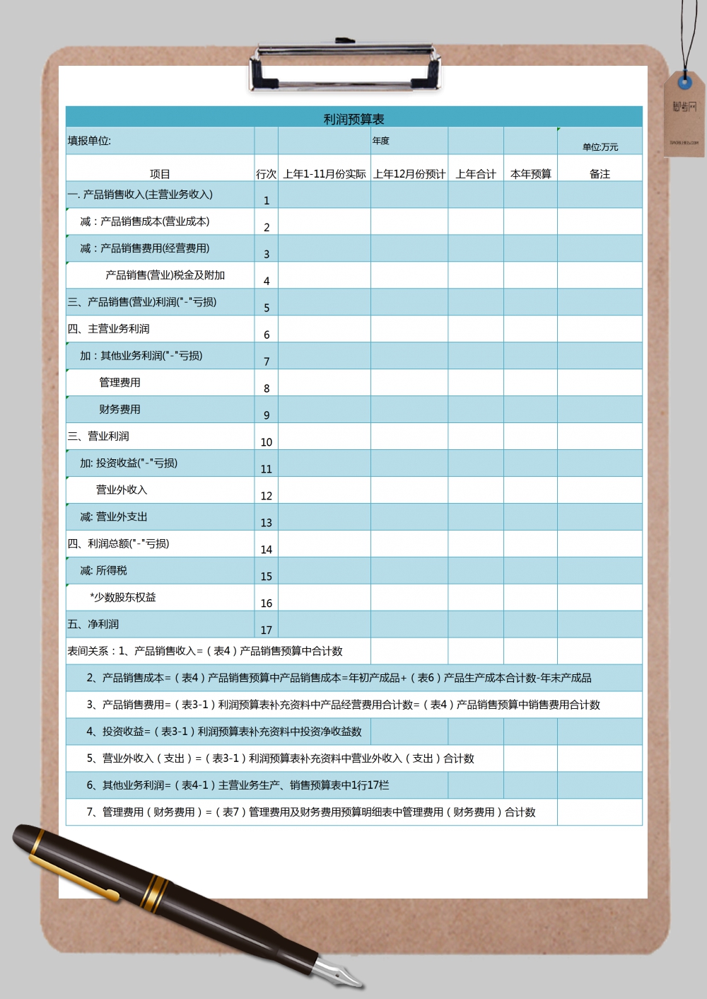 利润预算表格样式Excel模板