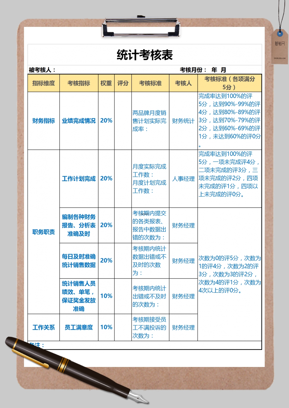 统计考核表Excel模板