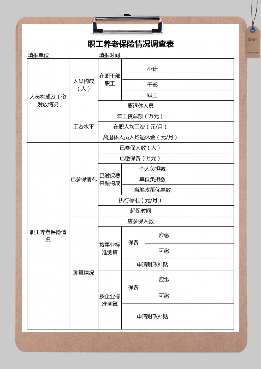 养老保险情况调查表execl模板