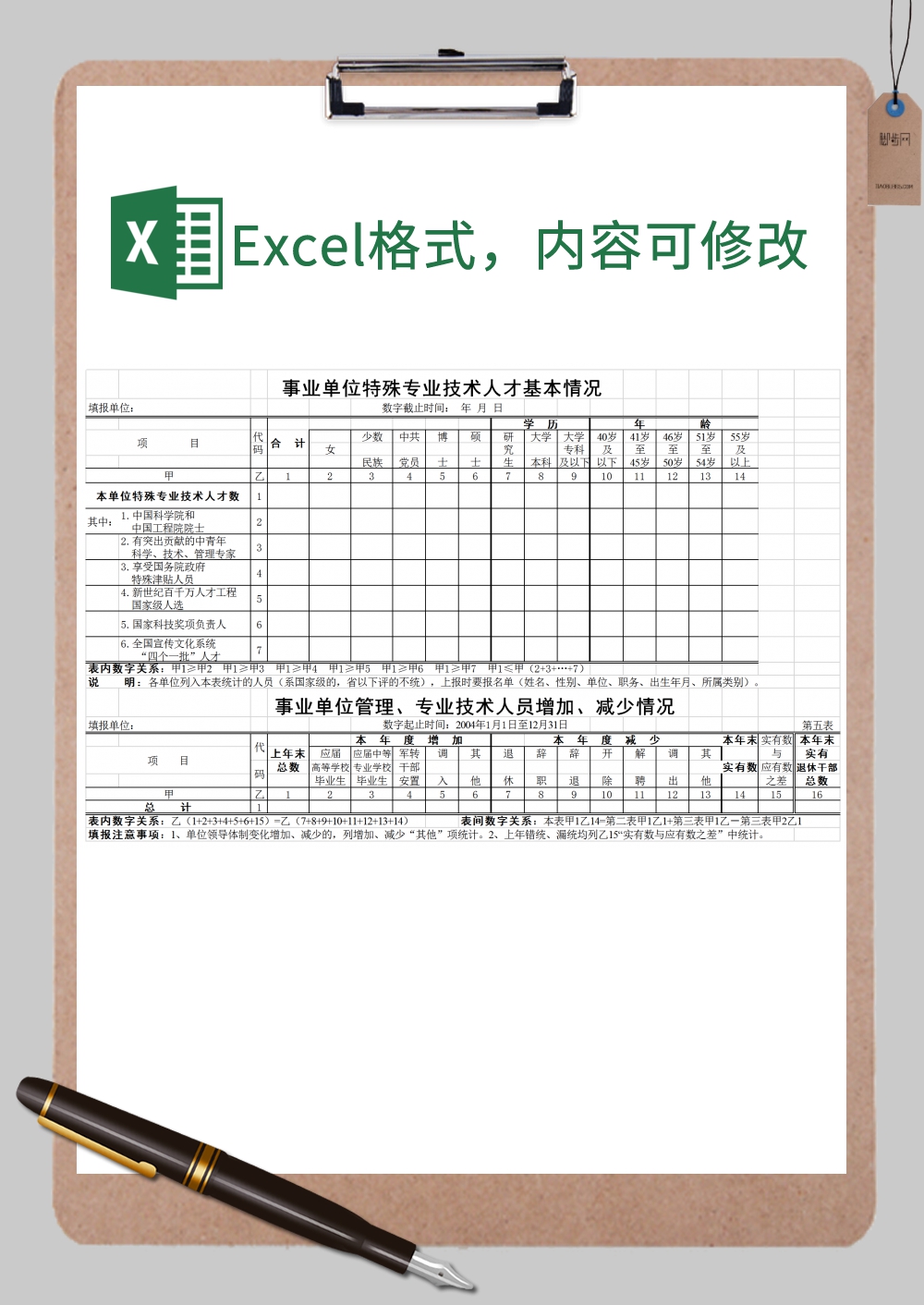 事业单位特殊专业技术人才基本情况统计表Excel模板