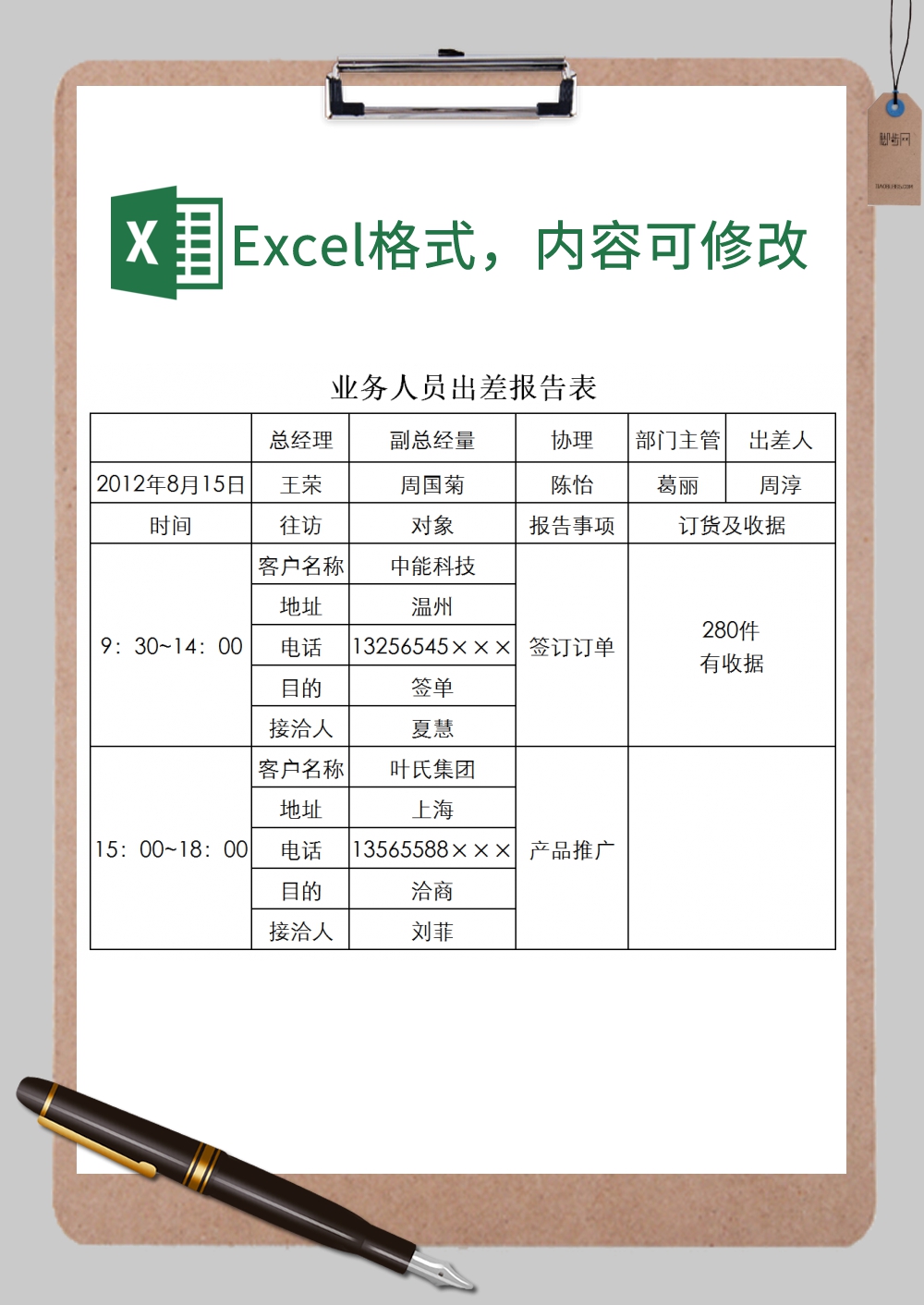 企业各部门业务人员出差报告表Excel模板