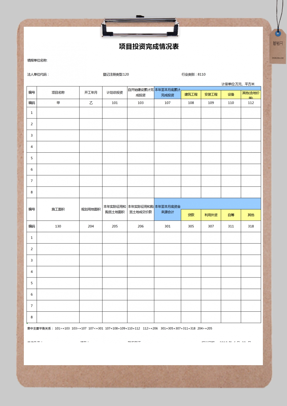 项目投资情况表excel模板