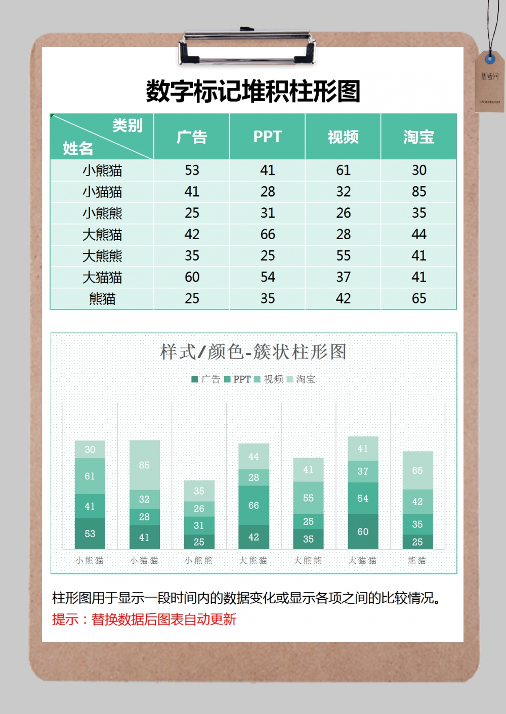 渐变数字标记堆积柱形图表Excel模板