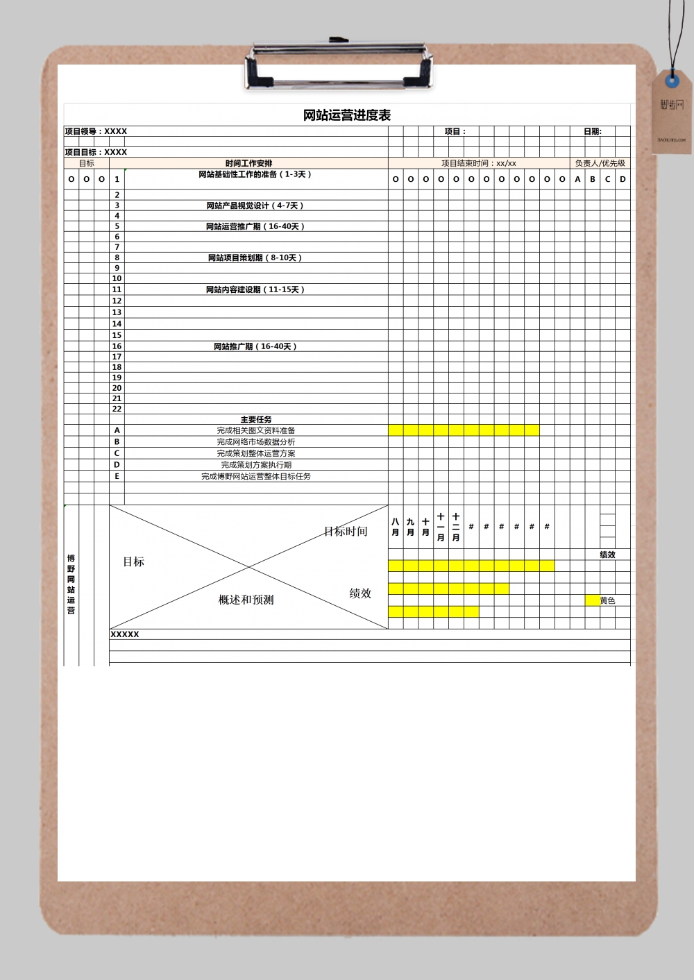 网站运营进度表Excel模板