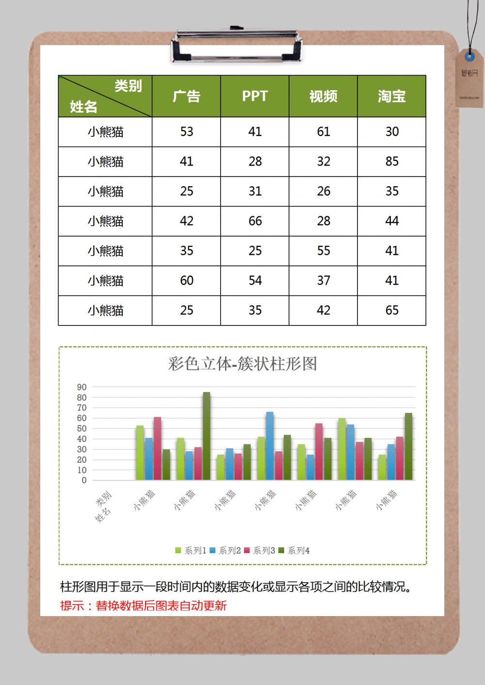 多彩簇状柱形图excel模板