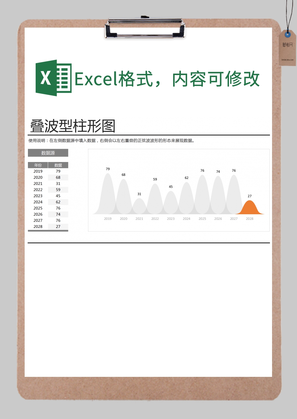 数据统计叠波型柱形图excel模板