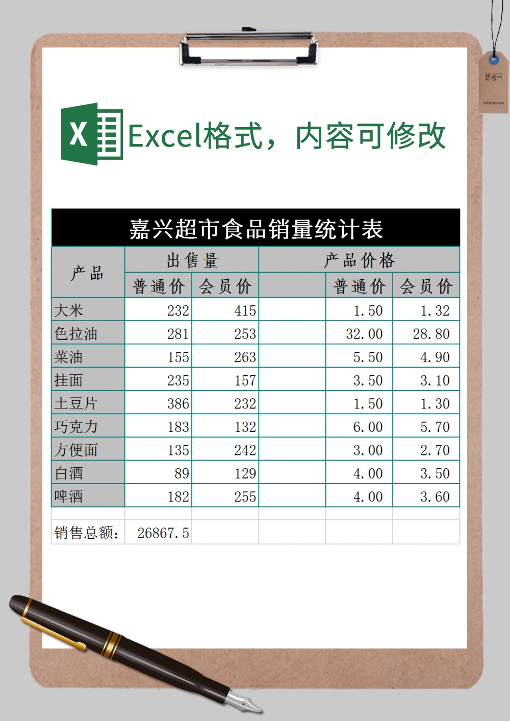 超市食品销量日统计表Excel模板