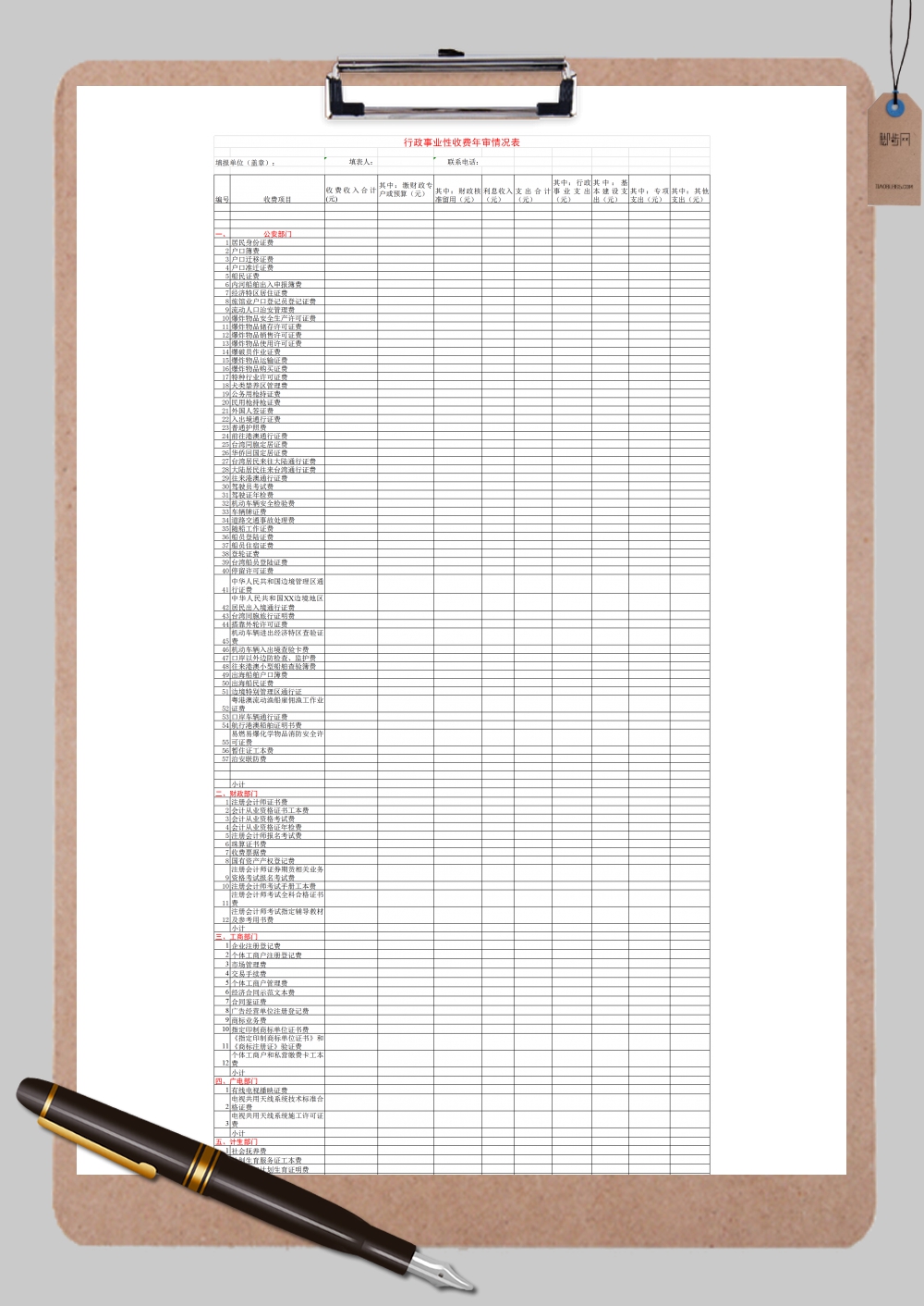 行政事业性收费年审情况表Excel模板