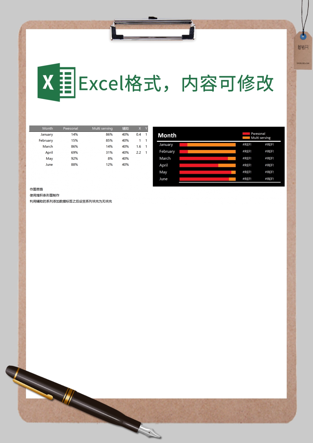 堆积百分比条形图Excel模板