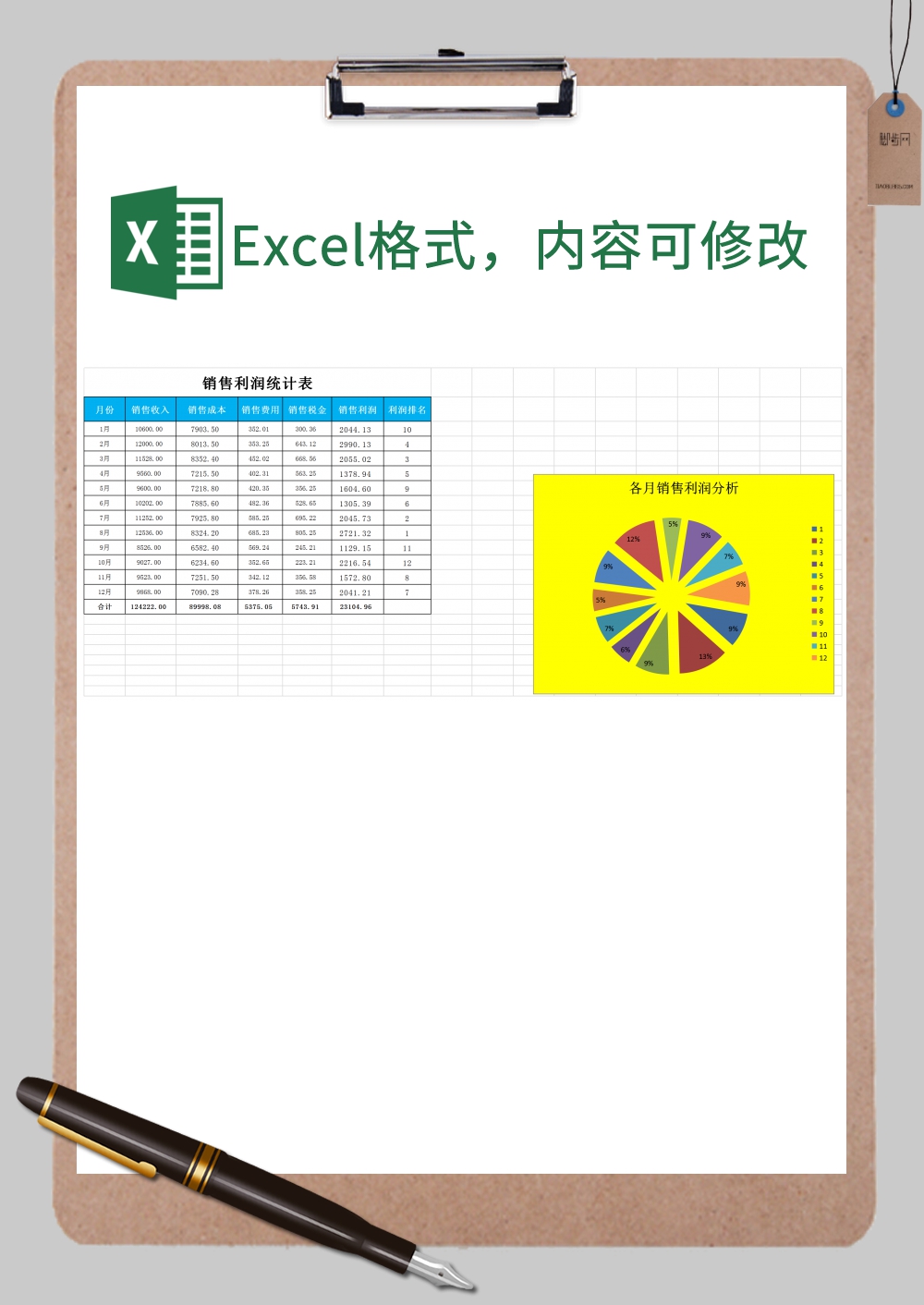 分析各月销售利润xExcel模板