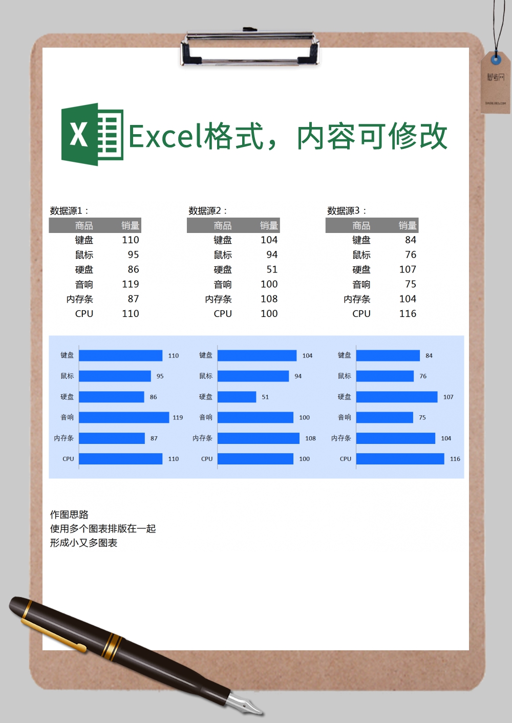 商品销量对比图Excel模板