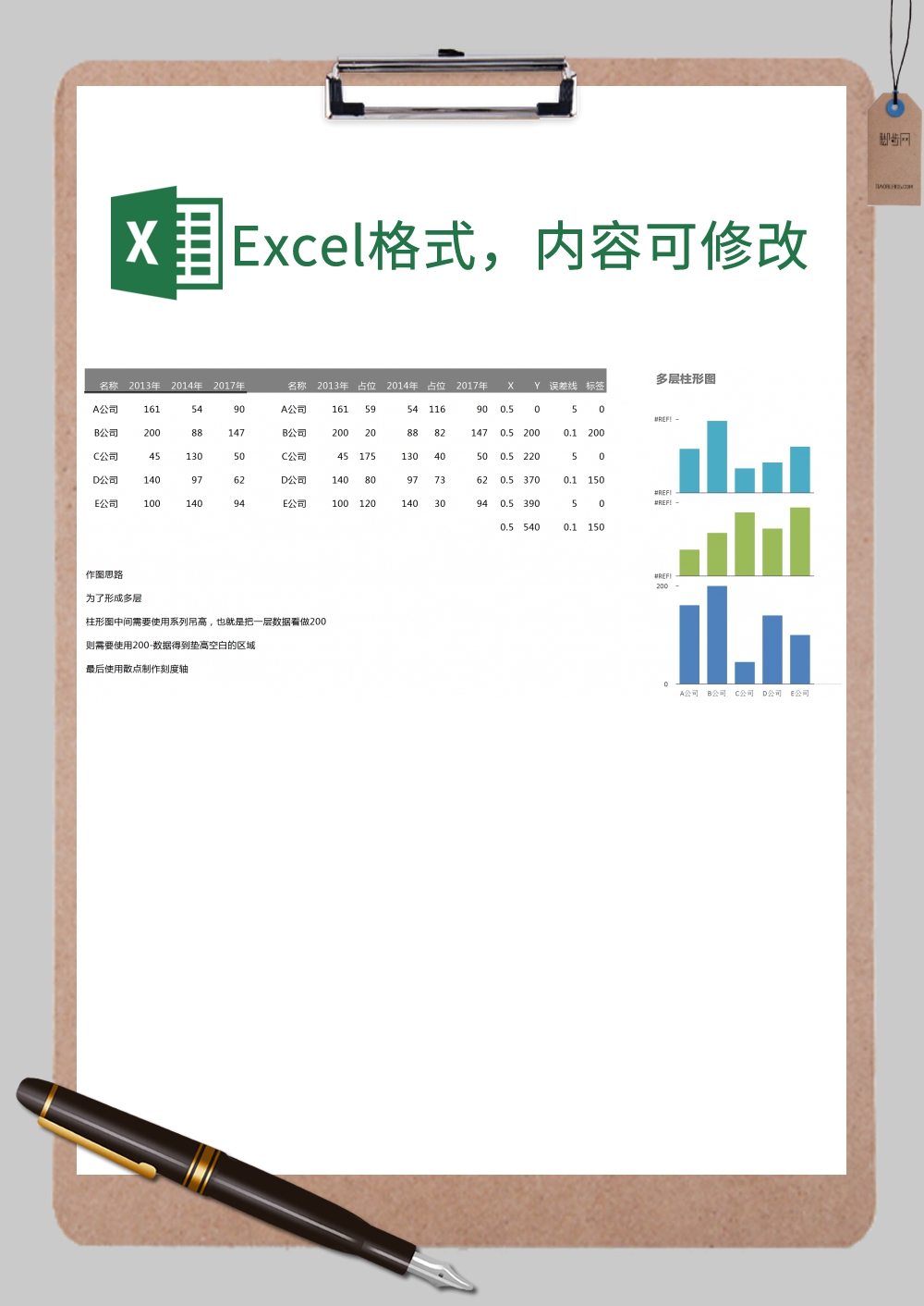 公司年份柱状图对比Excel模板