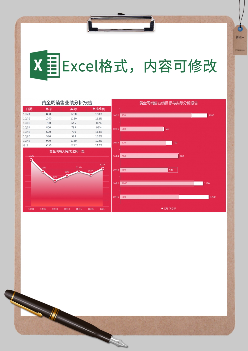 黄金周业绩分析Excel模板