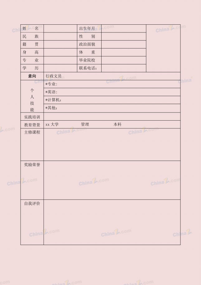 网络推广专员简历表格模板