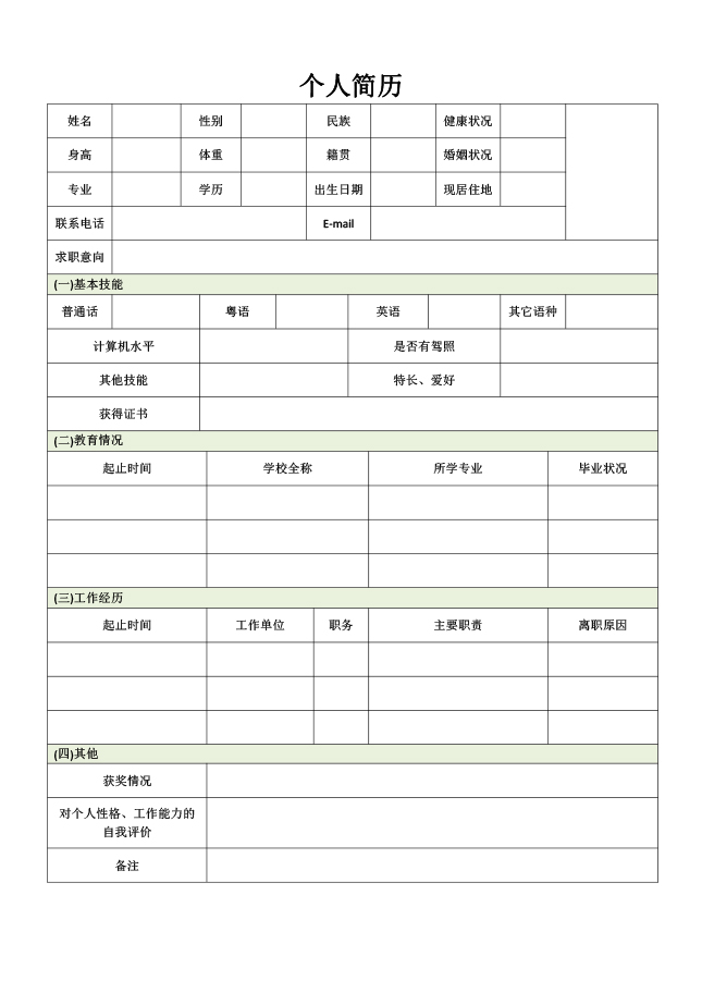 申报主管简历表格模板