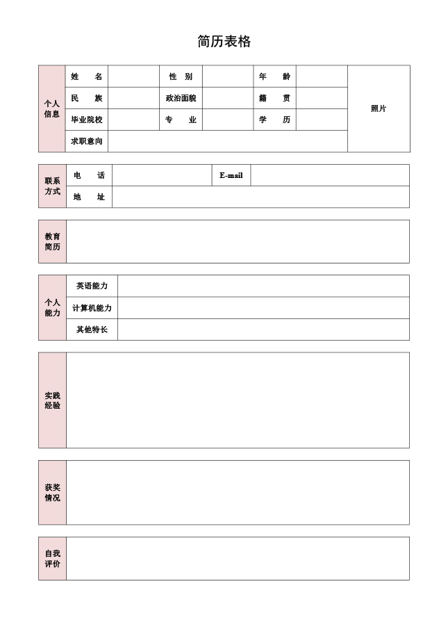 招聘专员个人简历表格下载