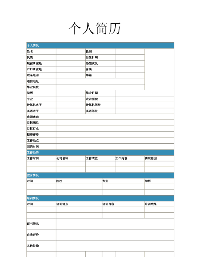 园林设计师简历表格模板