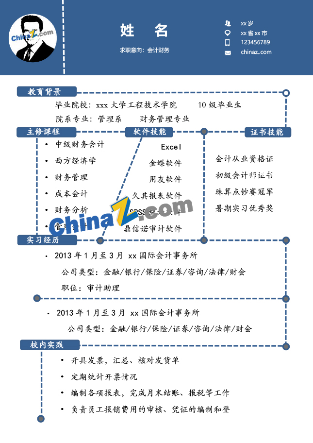 银行财务简历wor模板下载