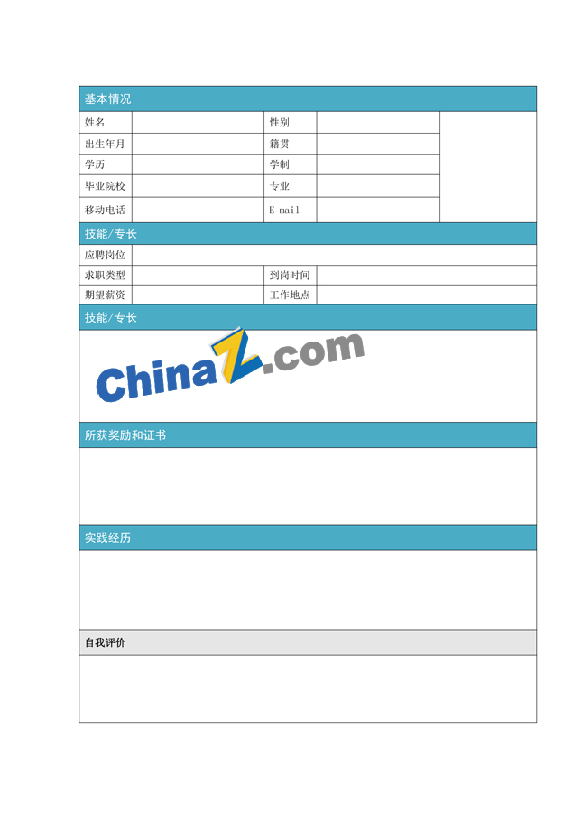 船员个人简历模板空白表格