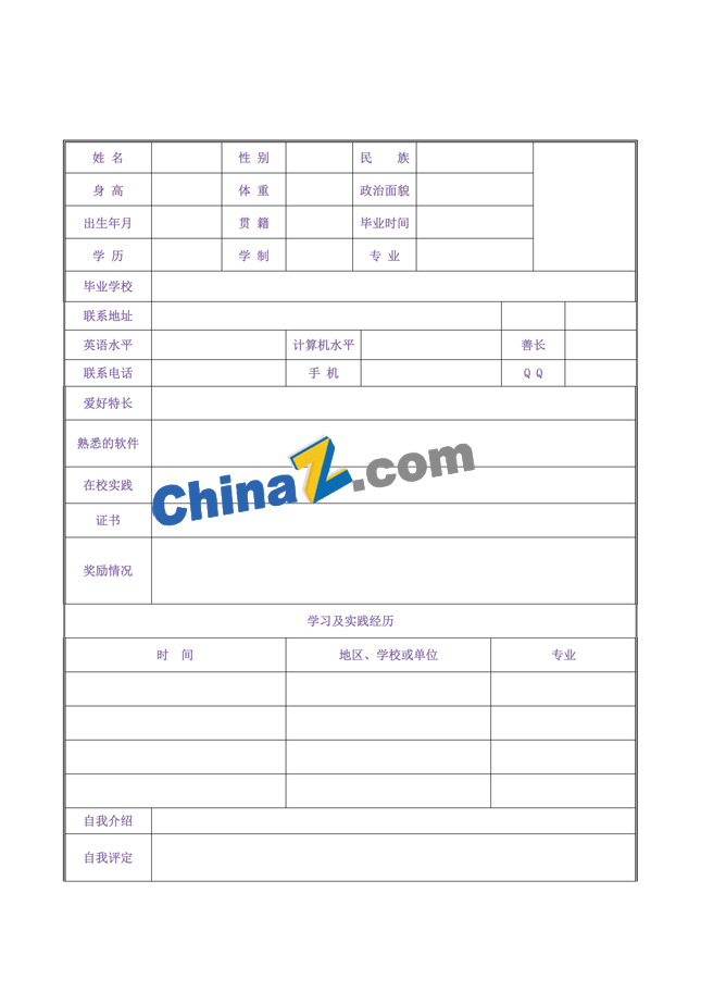 医生求职表格模板下载