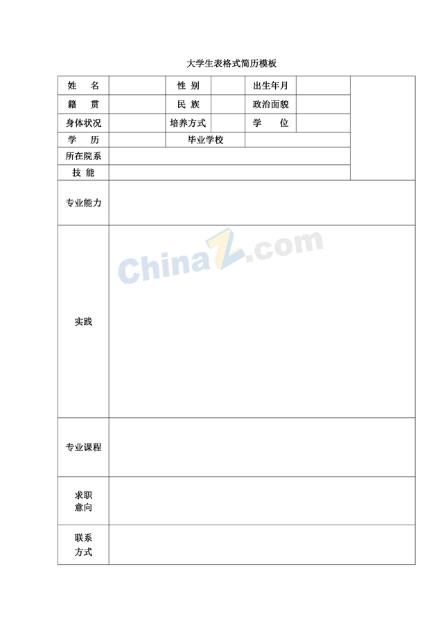 商务英语专业求职简历表格模板