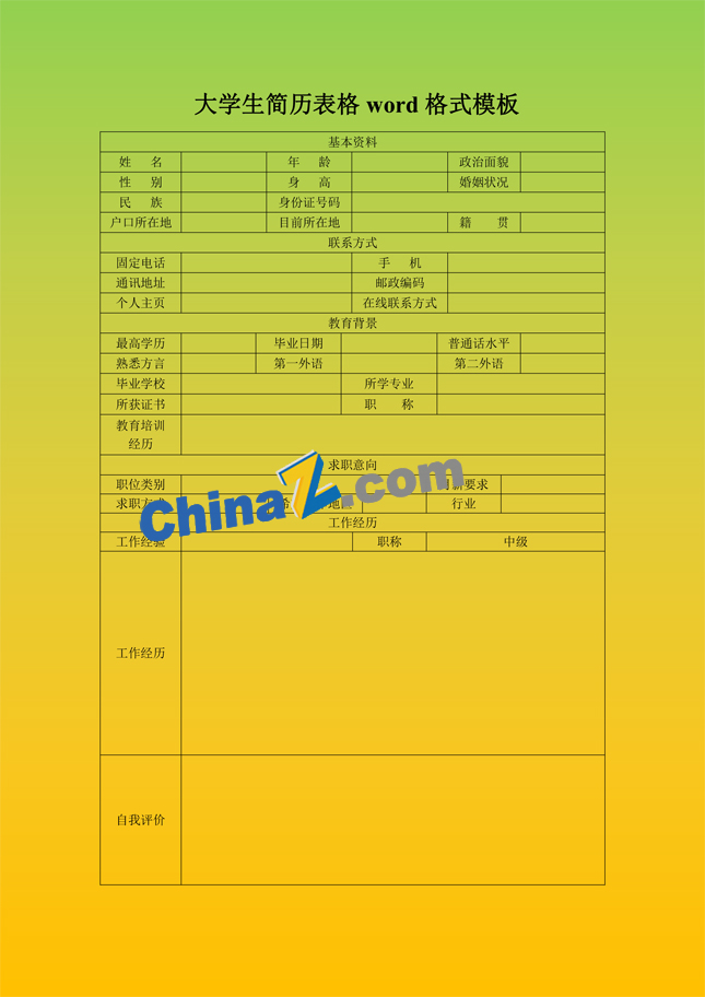 电子商务专业求职简历表格