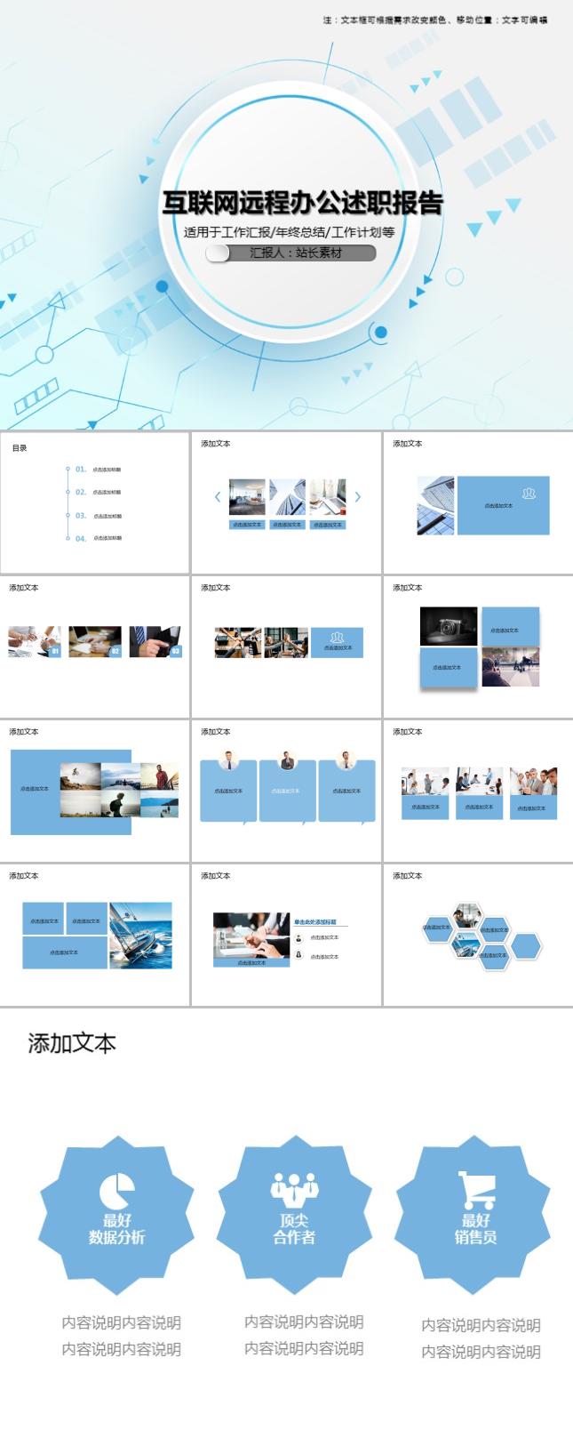 互联网远程办公述职报告PPT模板