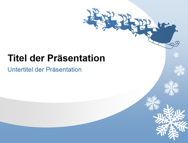 圣诞老人驾着鹿车送礼物——简约蓝圣诞节ppt模板