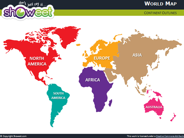 7大洲世界地图ppt模板素材