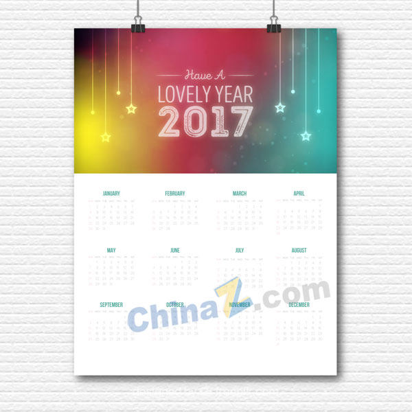 彩色2017日历矢量图